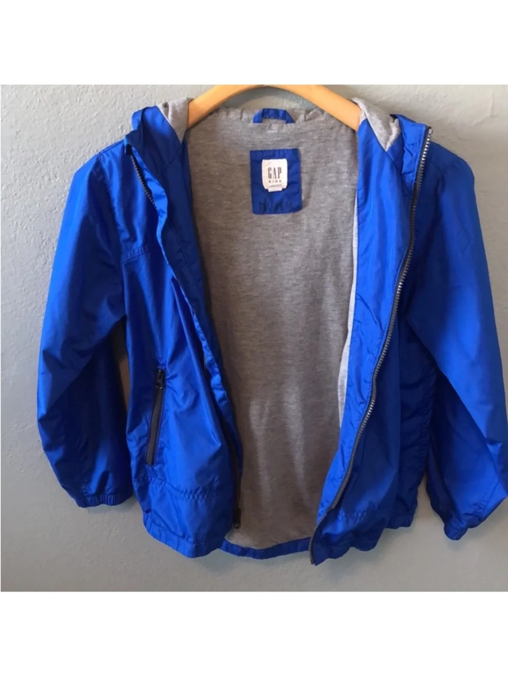 GAP Boys Blue Hooded Windbreaker Jacket Size Large